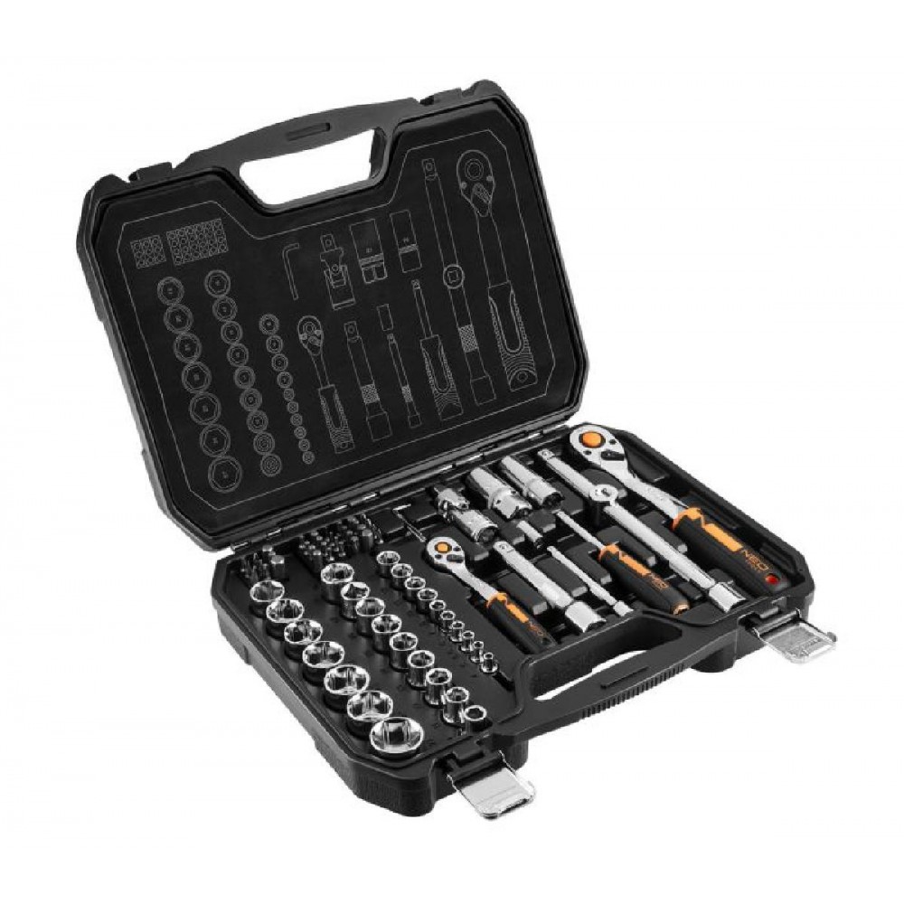 NEO TOOLS Καστάνια Με Καρυδάκια Με Καρέ Υποδοχής (1/2"), (1/4") Σετ 73 Τεμαχίων 10-054 NEO TOOLS Καστάνια Με Καρυδάκια Με Καρέ Υποδοχής (1/2"), (1/4") Σετ 73 Τεμαχίων 10-054