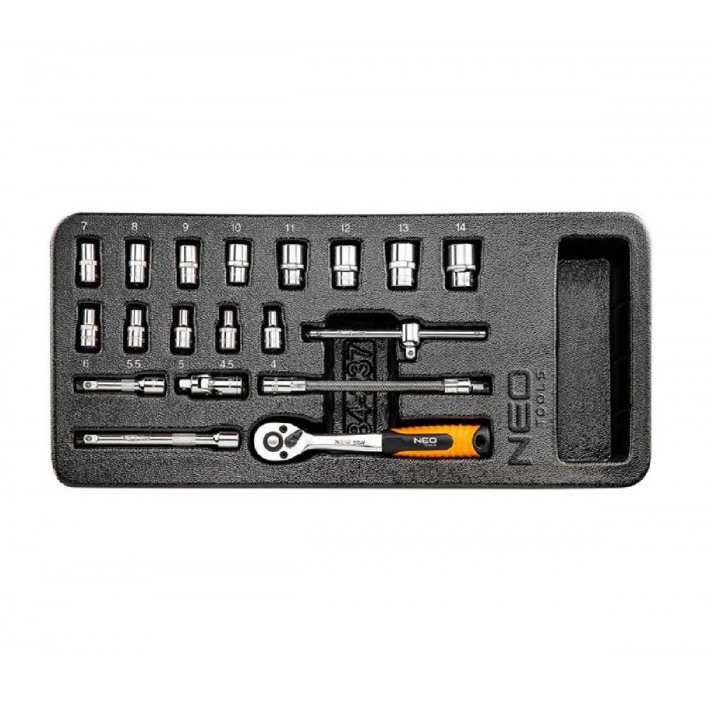 NEO TOOLS Καστάνια Με Καρυδάκια Με Καρέ Υποδοχής (1/4") Σετ 19 Τεμαχίων 84-237 NEO TOOLS Καστάνια Με Καρυδάκια Με Καρέ Υποδοχής (1/4") Σετ 19 Τεμαχίων 84-237